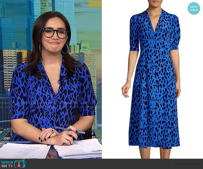 Diane von Furstenberg Lily Cinch Sleeve Midi Dress in Blue Leopard worn by Savannah Sellers on NBC News Daily