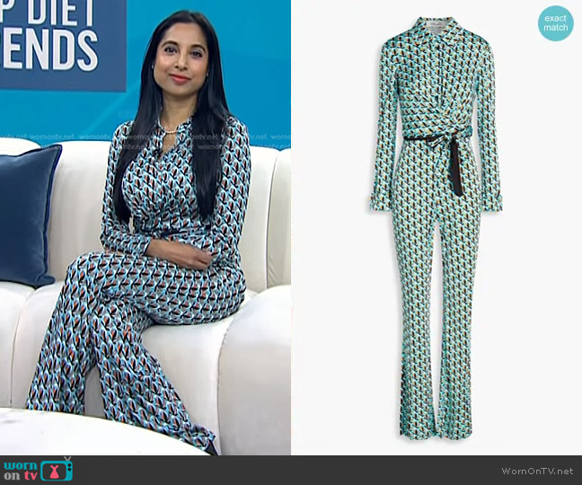 Diane von Furstenberg Michele Jumpsuit in Sky Blue worn by Dr. Roshini Rajapaksa on Today