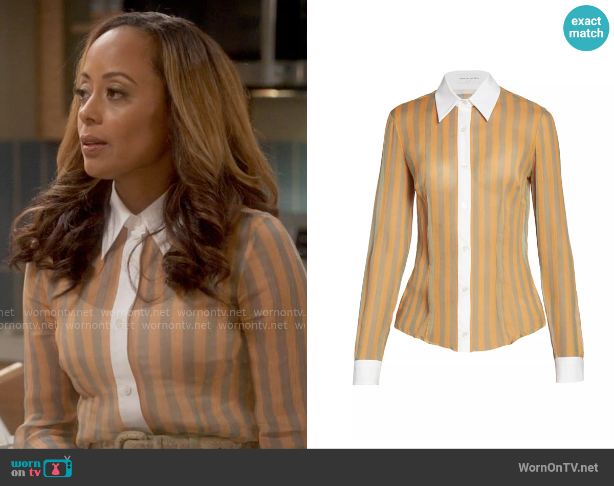 Dries van Noten Claudio Striped Silk & Cotton Top worn by Ivy Reed (Essence Atkins) on Poppas House