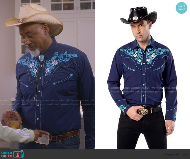 El Pionero Western Shirt Long Sleeve Embroidered Shirt worn by Frank (Lamont Thompson) on The Upshaws