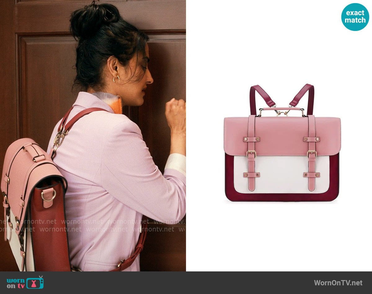 Ecosusi Sombre Vintage Briefcase in Pink worn by Bela Malhotra (Amrit Kaur) on The Sex Lives of College Girls