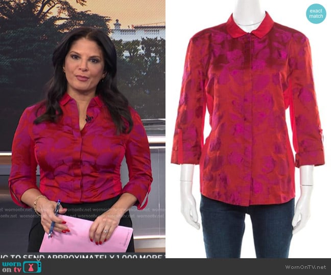 Elie Tahari Floral Jacquard Jersey Shirt worn by Darlene Rodriguez on Today