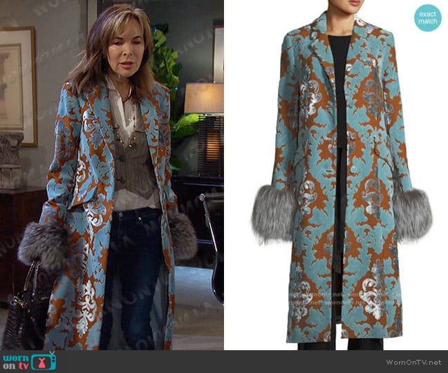 Cinq a Sept Ember Velvet Coat worn by Kate Roberts (Lauren Koslow) on Days of our Lives