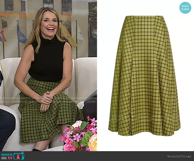 Emilia Wickstead Kenzie Houndstooth Midi-Skirt in Green Houndstooth worn by Savannah Guthrie on Today