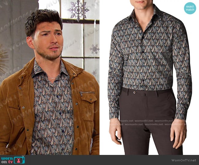 Eton Slim Fit Paisley Print Dress Shirt worn by Alexander Kiriakis (Robert Scott Wilson) on Days of our Lives