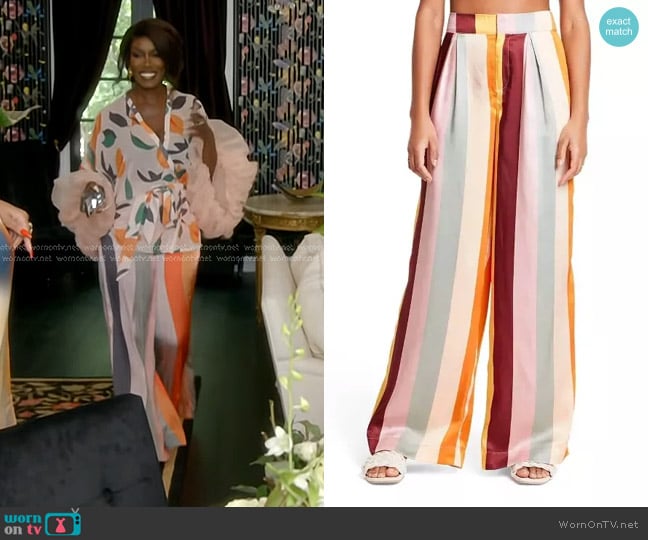 Fe Noel  x Target Mixed Vertical Stripe Print Wide Leg Pants worn by Bozoma Saint John on The Real Housewives of Beverly Hills