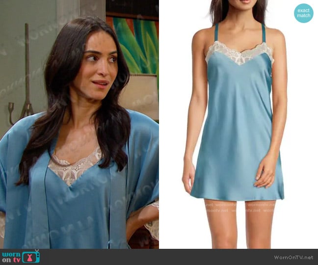 Flora Nikrooz Gabby Satin Chemise in Teal worn by Gabi Hernandez (Cherie Jimenez) on Days of our Lives