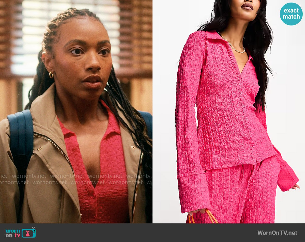 French Connection Textured Top in Fuchsia Pink worn by Whitney Chase (Alyah Chanelle Scott) on The Sex Lives of College Girls