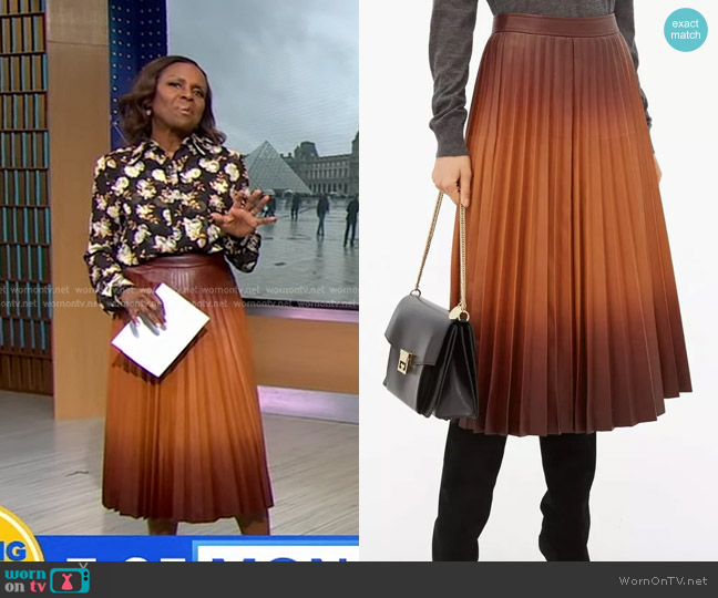 Givenchy Ombre Pleated Midi Leather Skirt worn by Deborah Roberts on Good Morning America