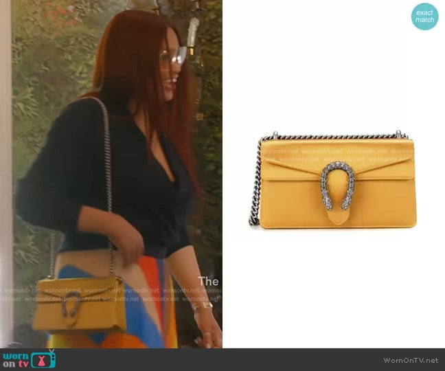 Gucci Dionysus Mini Satin Shoulder Bag in Yellow worn by Garcelle Beauvais on The Real Housewives of Beverly Hills