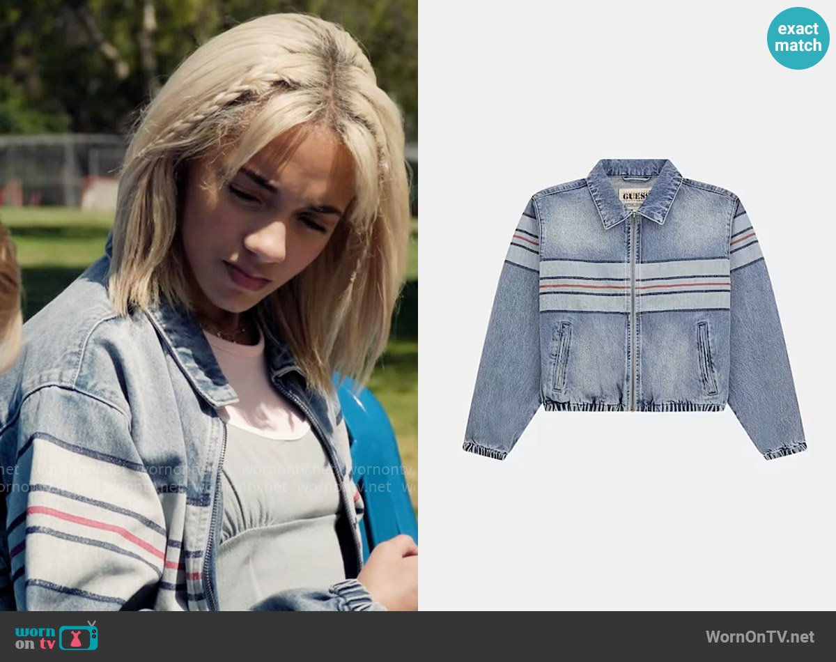 Guess Go Chest Denim Bomber Jacket worn by Ava (Amirah J) on High Potential