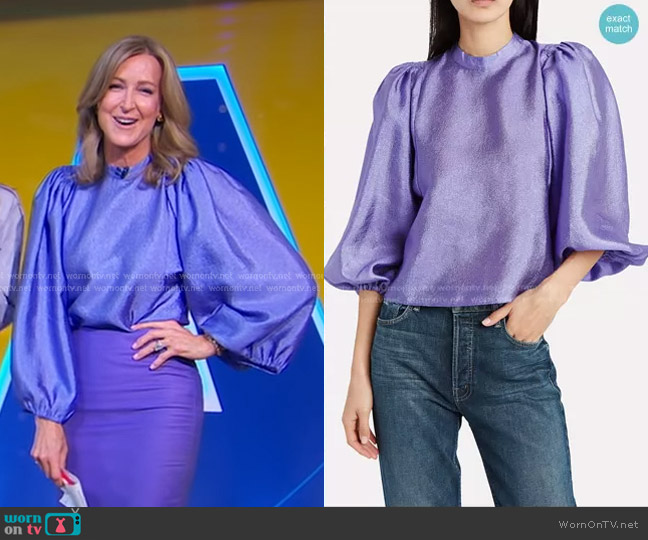 Samsoe Samsoe Harriet Satin Blouse worn by Lara Spencer on Good Morning America