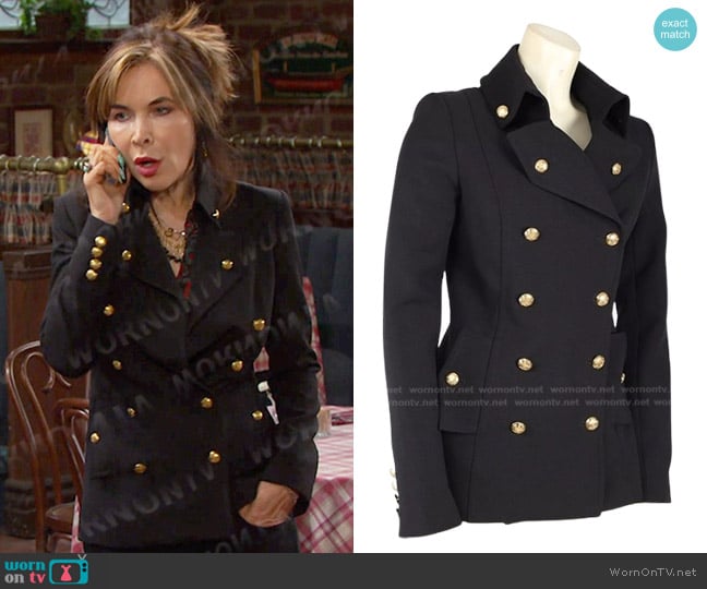 Intermix Collared Button Double Breasted Short Pea Coat worn by Kate Roberts (Lauren Koslow) on Days of our Lives