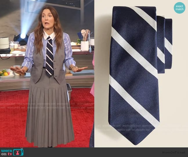 J. Crew English silk tie in diagonal stripe worn by Drew Barrymore on The Drew Barrymore Show