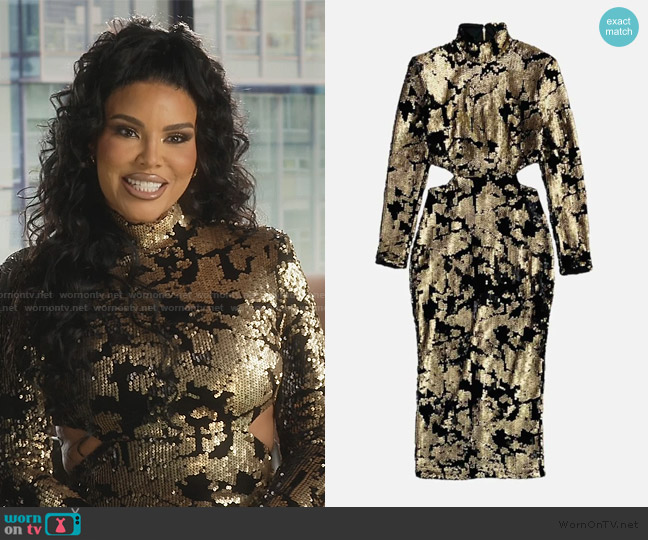 Jluxlabel Bodycon Metallic Dress worn by Mia Thornton on The Real Housewives of Potomac