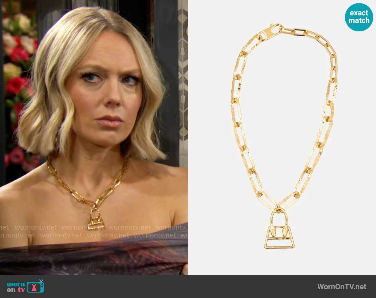 Jacquemus Le Chiquita hammered gold-tone necklace worn by Abby Newman (Melissa Ordway) on The Young and the Restless