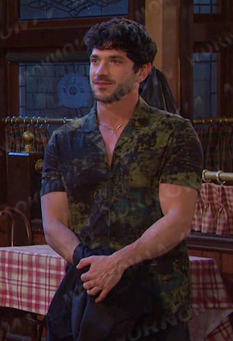 Javi’s green abstract print shirt on Days of our Lives