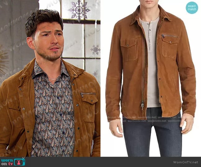 John Varvatos Camel Shilo Suede Jacket worn by Alexander Kiriakis (Robert Scott Wilson) on Days of our Lives