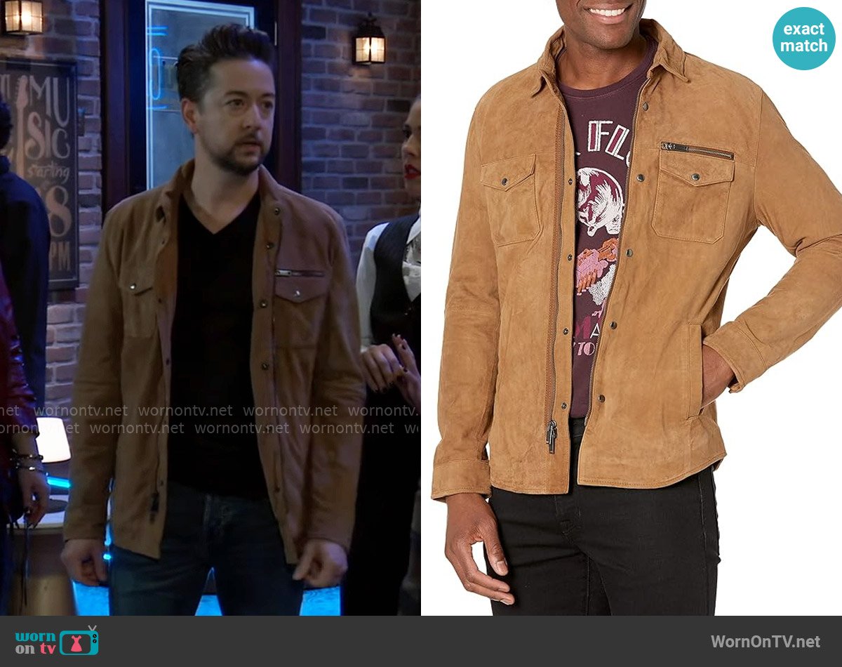 John Varvatos Star USA Shilo Light Suede Shirt Jacket worn by Damian Spinelli (Bradford Anderson) on General Hospital