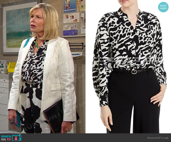 Karl Lagerfeld Printed Utility Blouse in Black/ White worn by Bonnie Lockhart (Judi Evans) on Days of our Lives