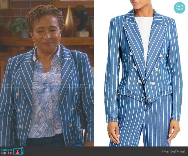 L'Agence Wayne Striped Denim Jacket worn by Lucretia Turner (Wanda Sykes) on The Upshaws