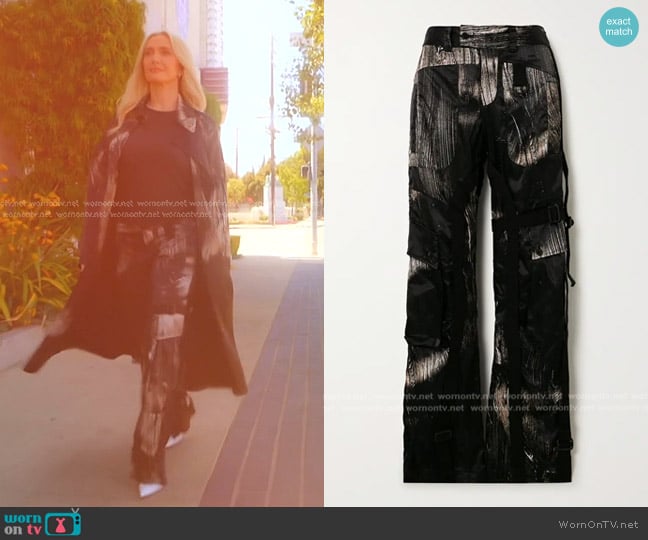 Louisa Ballou Grosgrain-trimmed Printed Satin-drill Cargo Pants worn by Erika Jayne on The Real Housewives of Beverly Hills