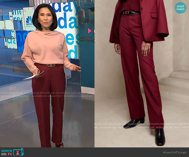 Banana Republic Lido Pants in Malbec Red worn by Vicky Nguyen on NBC News Daily