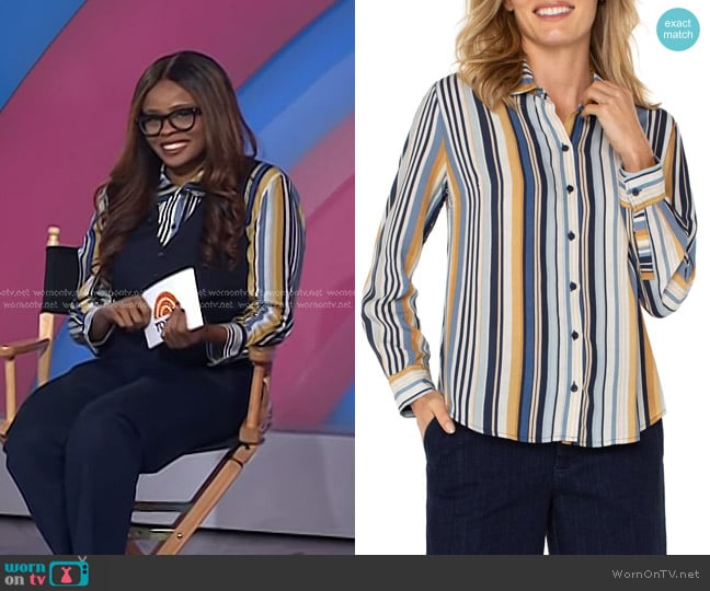 Liverpool Los Angeles Vertical Stripe Button-Up Shirt worn by Jacqueline Coley on Today