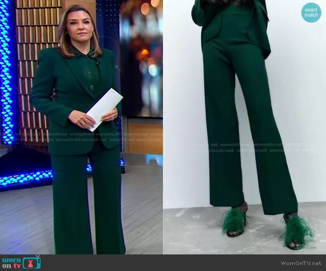 Zara Long Flowy Pants in Green worn by Mary Bruce on Good Morning America