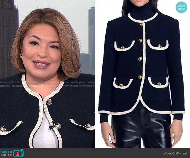 Sandro Jill Tweed Contrast Trim Jacket worn by Gilma Avalos on NBC News Daily