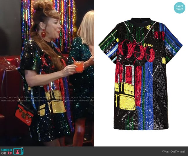 Louis Vuitton Sequin Embellished Mesh T-Shirt Dress worn by Jennifer Tilly on The Real Housewives of Beverly Hills