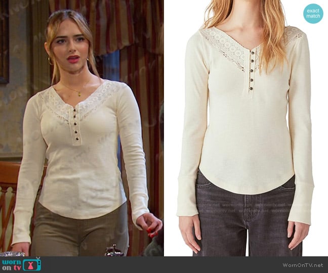 Holly’s white embroidered henley top on Days of our Lives