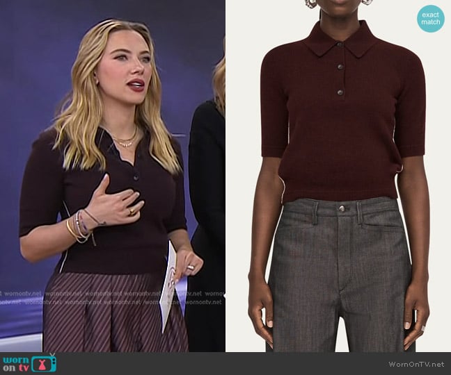 Maria McManus Petite Polo Cashmere Top in Black Cherry worn by Scarlett Johansson on Today