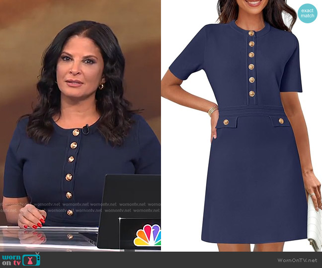 Darlene’s navy button front knit dress on Today