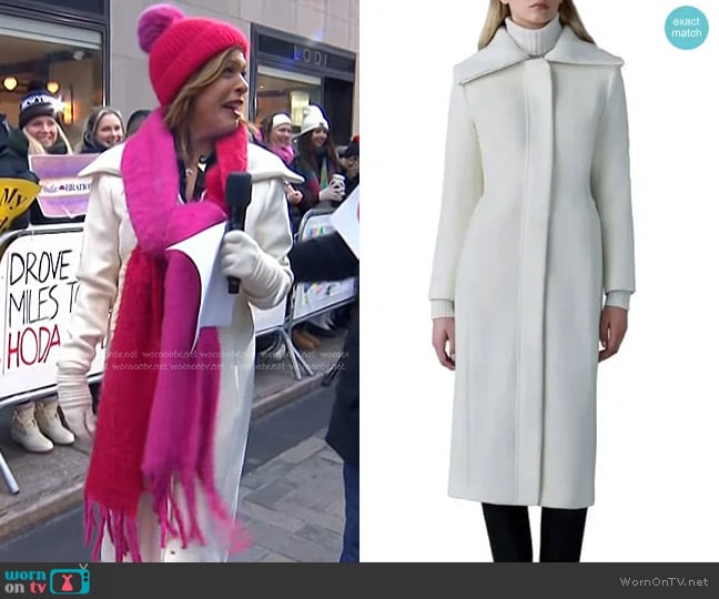 Mackage Clarice Leather Trim Wool Coat in Cream worn by Hoda Kotb on Today