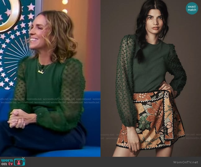 Maeve Textured-Sleeve Top in Dark Green worn by Rachel Hollis on Good Morning America