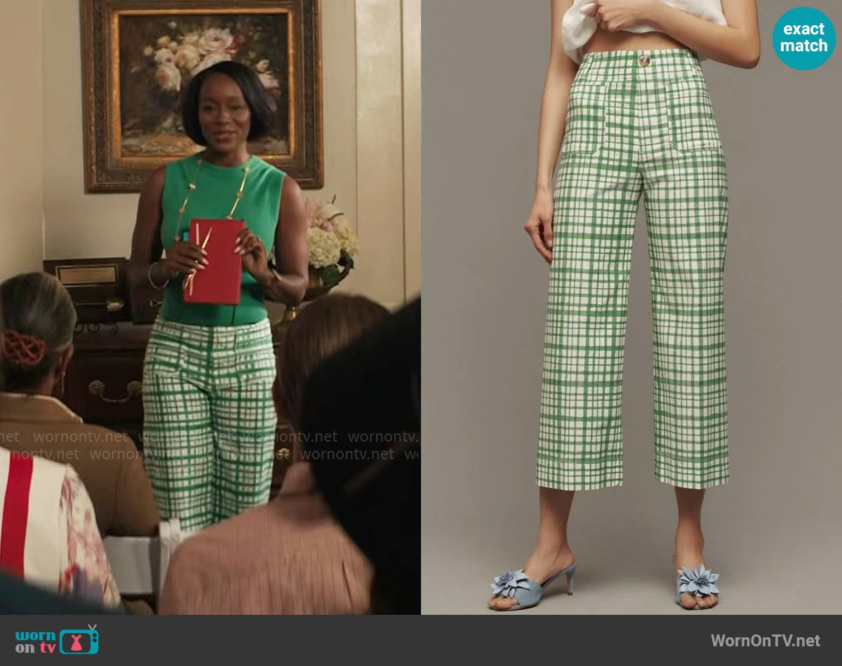 Maeve at Anthropologie The Colette Cropped Wide-Leg Pants worn by Catherine (Aja Naomi King) on Grosse Pointe Garden Society