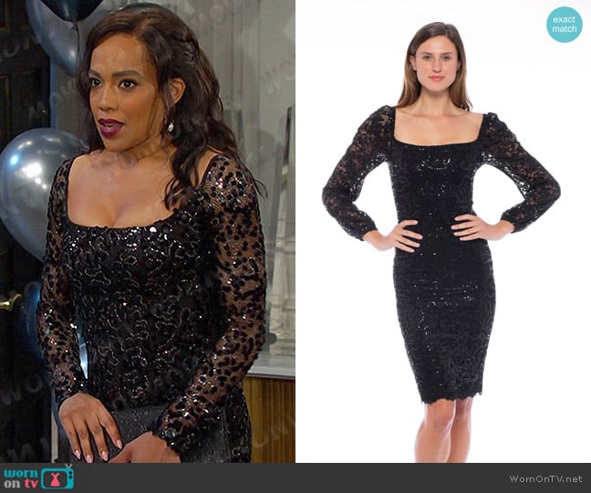 Marina Long Sleeve Sequin Lace Short Dress worn by Jada Hunter (Elia Cantu) on Days of our Lives