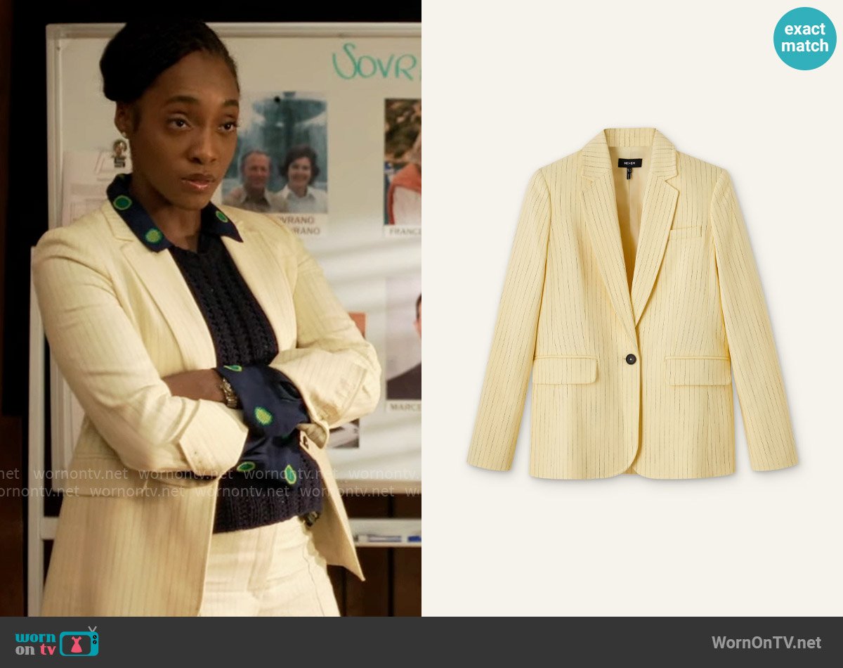 Me + Em Pinstripe Blazer In Fresh Lemon worn by Faith Mitchell (Iantha Richardson) on Will Trent