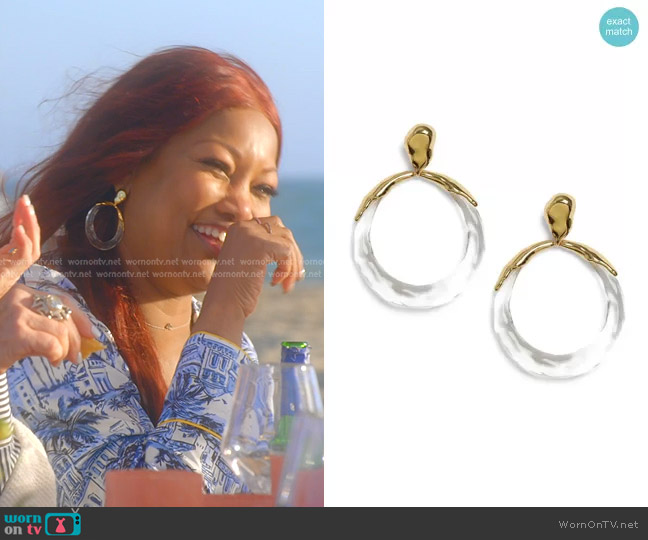 Alexis Bittar Molten Large Drop Hoop Earrings worn by Garcelle Beauvais on The Real Housewives of Beverly Hills