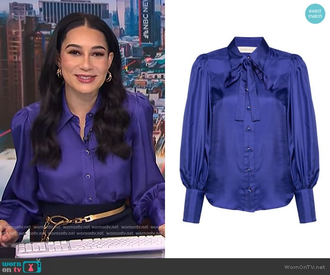 Zimmermann Natura Silk Tie-Neck Blouse worn by Morgan Radford on NBC News Daily