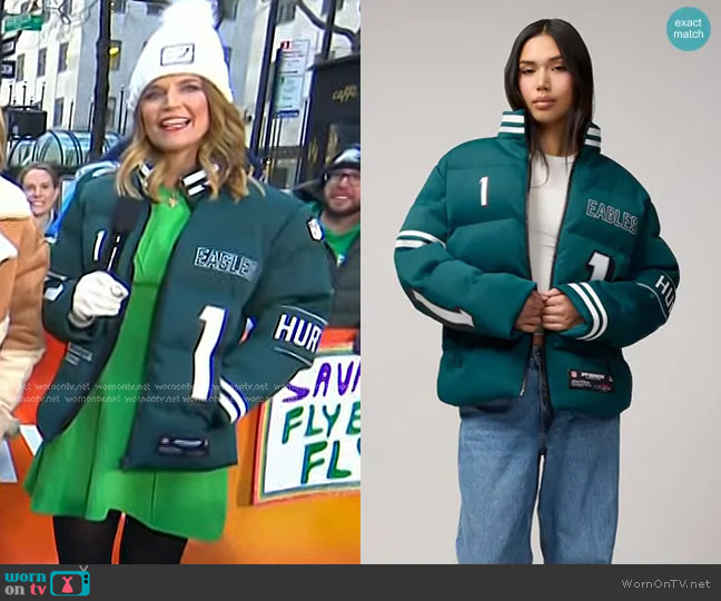 Off Season x NFL Unisex Jalen Hurts Philadelphia Eagles Puffer Jacket in Midnight Green worn by Savannah Guthrie on Today