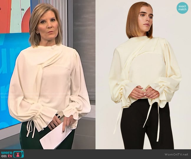 Osman Yousefzada Collective Draped Tie Sleeve Blouse worn by Kate Snow on NBC News Daily