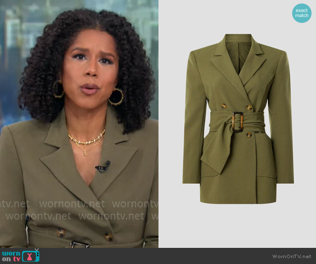 Osman Yousefzada Collective Olive Belted Blazer worn by Adriana Diaz on CBS Mornings