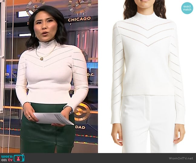 Club Monaco Paneled Stitch Mock Neck Sweater worn by Vicky Nguyen on NBC News Daily