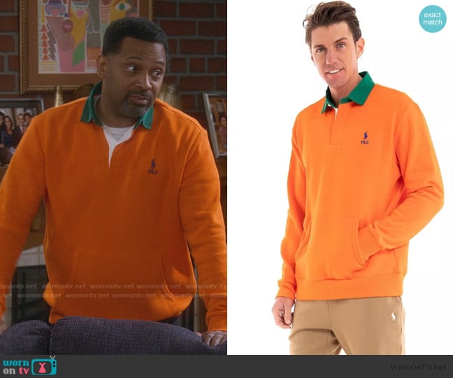 Ralph Lauren Orange Sweatshirt worn by Bernard Upshaw (Mike Epps) on The Upshaws