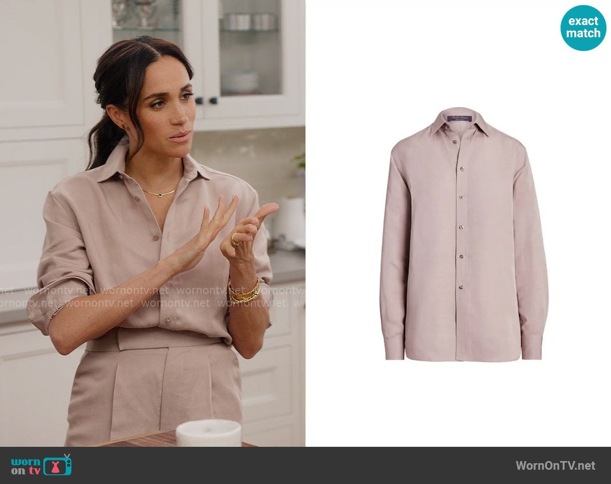 Ralph Lauren Collection Adrien Relaxed Fit Linen-Blend Shirt worn by Meghan Markle on With Love Meghan