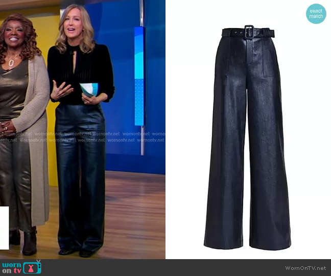 Ramy Brook Bella Croc-Embossed Faux Leather Wide-Leg Pants worn by Lara Spencer on Good Morning America