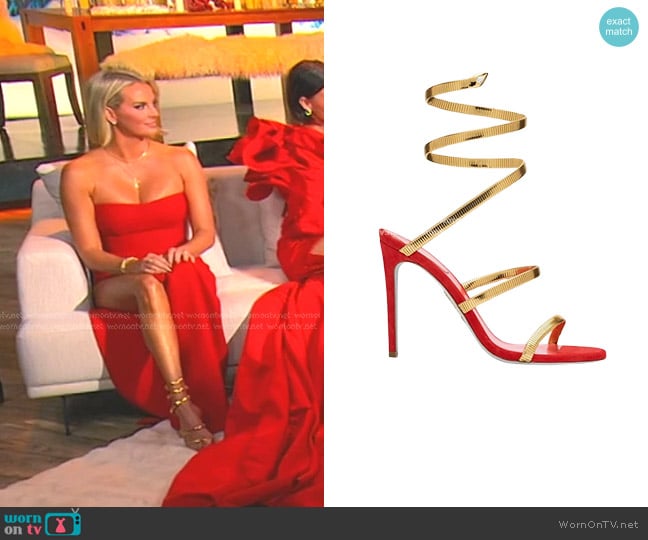 Rene Caovilla Suede Copper Snake Ankle-Wrap Sandals worn by Whitney Rose on The Real Housewives of Salt Lake City