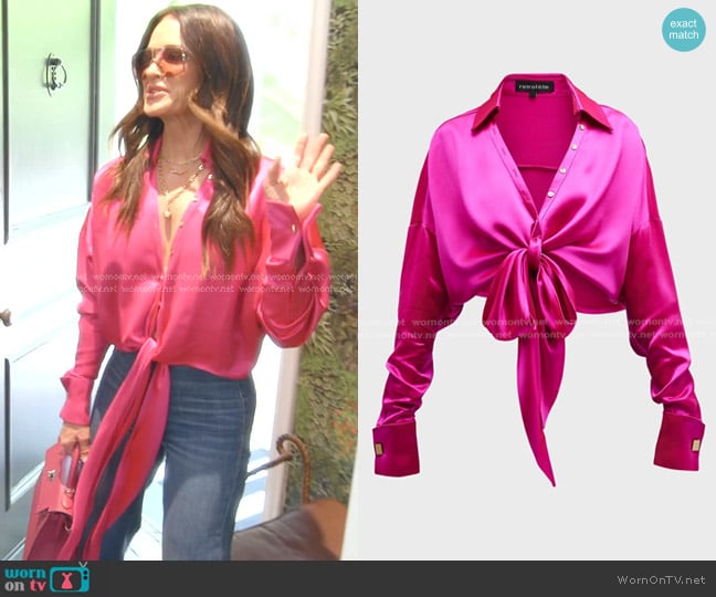 Retrofete Parker Shirt in Neon Pink worn by Kyle Richards on The Real Housewives of Beverly Hills